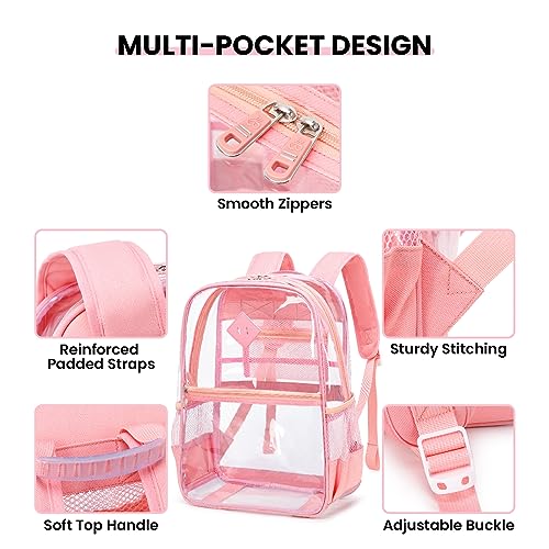 Musevos Pvc Clear Backpack Stadium Approved, Heavy Duty See Through Book Bag,Pink #TOP5