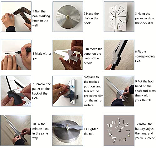 Cugbo Diy Wall Clock Modern Large 3D Wall Clock Mirror Stickers Home Office Decor,Silver #TOP3