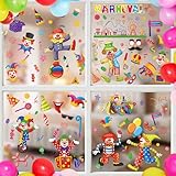AhfuLife 100 Stück Karneval Deko Fensterbilder, 9 Blatt Glückliche Clown Fensterbilder Fasching Kölner Fenster für Deko Zirkus Kölle Alaaf, Kinderzimmer Abziehbilder Aufkleber Party (Karneval Stil 1)