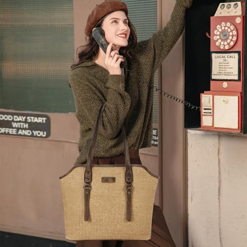 Tote Bag para mujer de gran capacidad en cuero vegano y paja miniatura 2