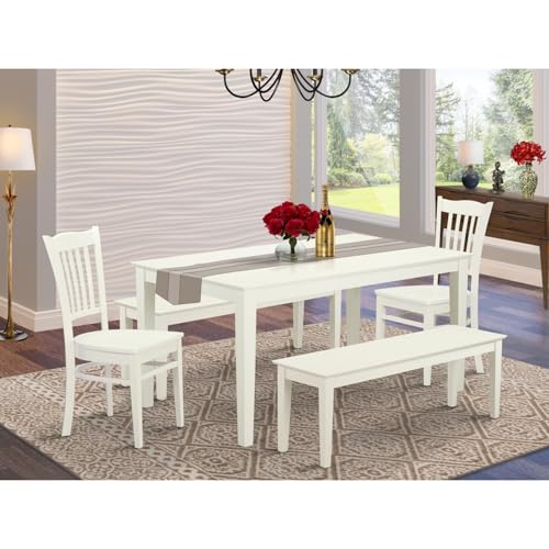 HomeStock Luxury 5 Piece Dining Set - Table & 6 Chairs - Linen White - Modern Farmhouse Style