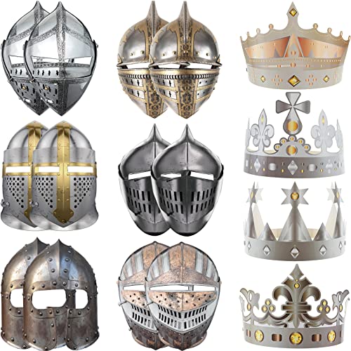 Deekin 24 Pcs Medieval Knight Party Decorations Paper Knight Helmets Masks Crowns for Costume Enthusiasts Crusader Samurai Soldier Costume Favor Gift for Cosplay Roman Viking Dress up Party Decor