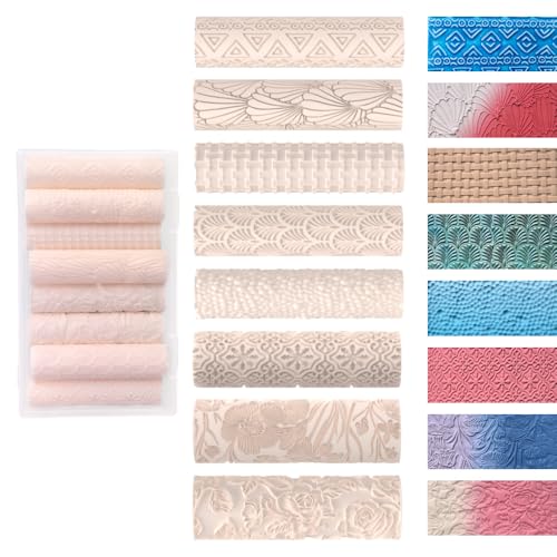 8 Pcs Polymer Clay Texture Roller, Texture Roller for Clay, 3.15 in x 0.79 in Pottery Texture Rollers for Jewelry Making, Like Texture Sheets, Work with Polymer Clay Cutters