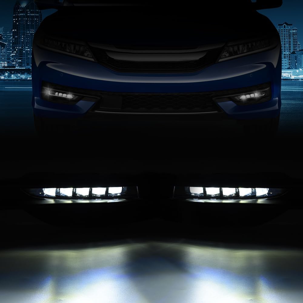 G-PLUS LED Fog Lights Compatible with Honda Accord 4-Door Sedan 2016 2017 Clear Lens Front Bumper Fog Lights Lamps with Bezels Switch and Wiring Kit