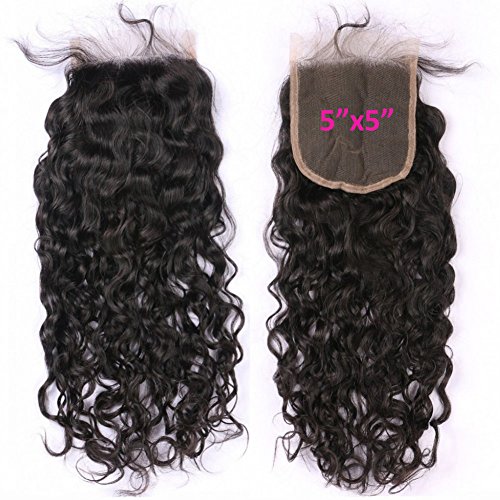 FDshine Natural Wave Closure 5x5 Brazilian Hair Top Closure with Baby Hair Lace Closures Water Wave (16", Free Part)