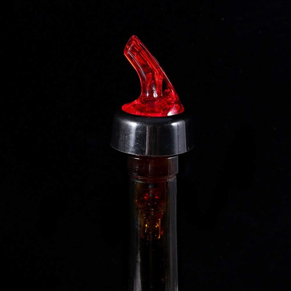 Measure Liquor Pourer, 1 OZ Plastic Measured Liquor Pourer Auto Measuring Chamber Pourer Pour Spout Stopper for Liquor Wine (Red, pack of 6)
