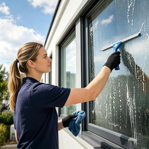 Kit de limpieza de ventanas con pértiga extensible y cubo para cristales residenciales 3