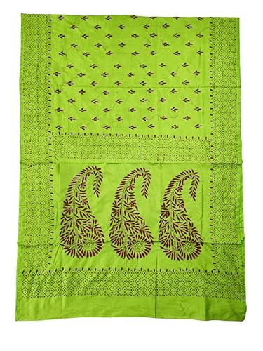 Image of SHRISTI CLOTHINGS Women's Hand Embroidered Cotton Silk Kantha Stitch Saree with Blouse Piece (SB430324 LIGHTGREEND19)