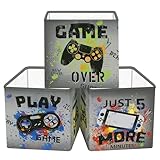 Clastyle Lot de 3 Boite Rangement Tissu Enfant Jeu Vidéo Cube de Rangement Pliable Garçons Panier Kallax pour Salle de Bain,Graffiti,30x30x30 cm