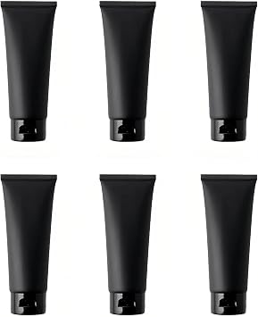 UPSTORE 6PCS 100ml 3.3oz Black Plastic Travel Bottles Refillable Leakproof Squeeze Tubes with Flip Top Cap for Shampoo Lotion Toiletries Cosmetic Makeup Sample Storage