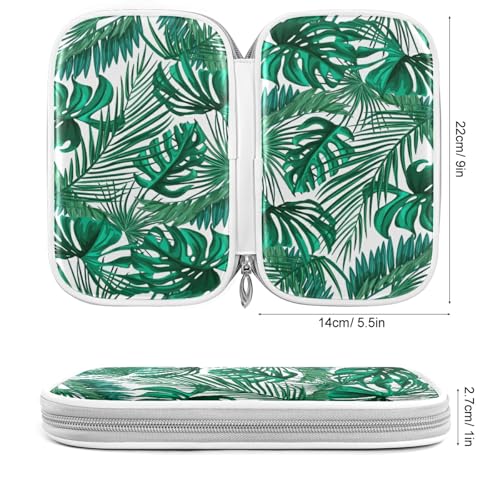 Image of Green Palm Leaves Pencil Bag Case Zipper Pencil Holder Organizer Stationary Pen Bag Cosmetic Makeup Bag Pouch Purse for School Office Supplies