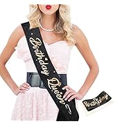 Konsait Birthday Sash Birthday Girl Sash| Birthday Queen Black Glitter Rose Gold Foil | Birthday ...