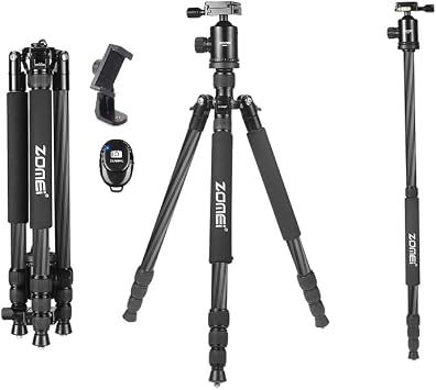 Coverzone ZOMEI Z818C Professional Portable Carbon Fiber Digital Camera and Camera Tripod Monopod Stand with Ball Head Black for All Canon Sony Nikon Samsung Panasonic Olympus Kodak Fuji Gold