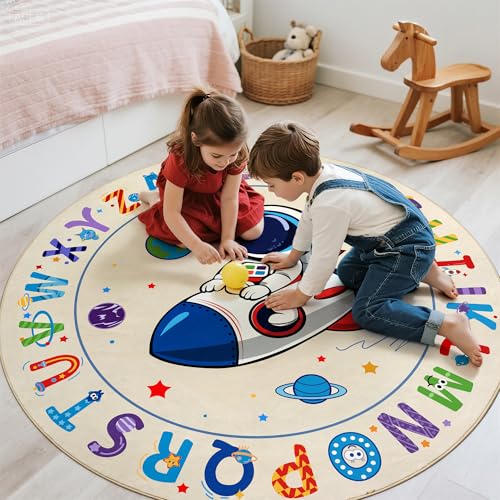 Tapete redondo educativo azul 4ft para niños miniatura 3