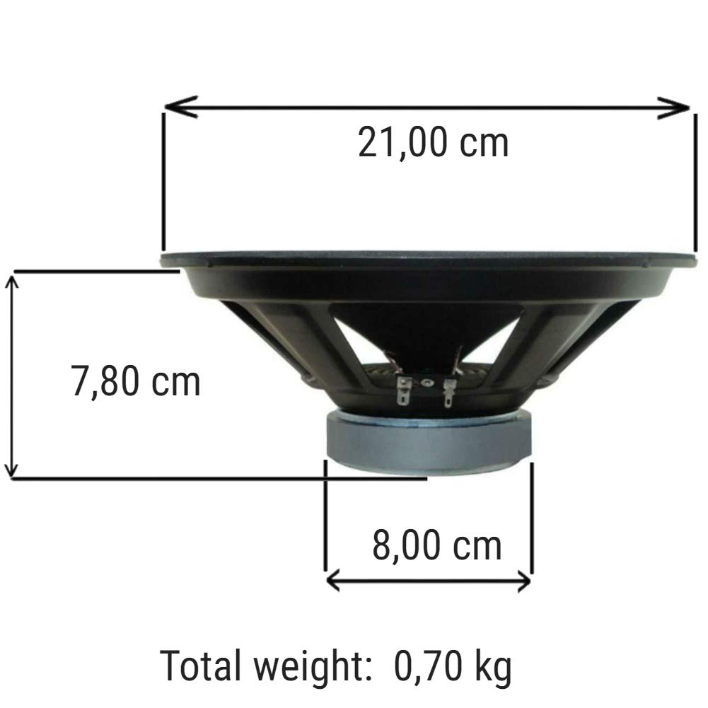 1 PLUG & SOUND S-84 głośnik niskotonowy 20,00 cm 200 mm 8" 75 watt rms 150 watt max impedancja 4 omy czułość drzwi samochodowych 92 dB czarny, 1 sztuka + 3 darmowe naklejki