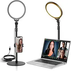 ring light de mesa 7 polegadas R06 para gravação de vídeo, lives e chamadas, iluminação uniforme para conteúdo, design compacto para escrivaninha