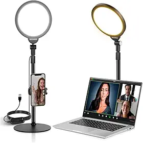 ring light de mesa 7 polegadas R06 para gravação de vídeo, lives e chamadas, iluminação uniforme para conteúdo, design compacto para escrivaninha