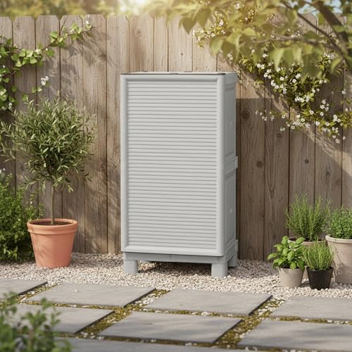 Dmora - Armoire d'extérieur, Mobilier d'extérieur, Armoire de Balcon Polyvalente, 100% Made in Italy, Gris Clair, 50x39x92 cm