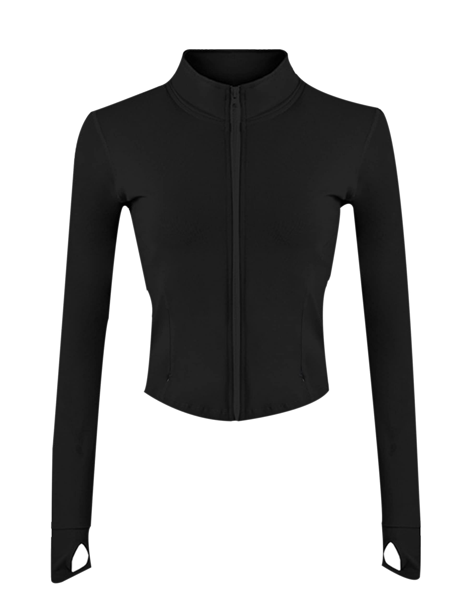 Womens White Cropped Slim Athletic Yoga Workout Track Sports Zip Up Jacket, Black-pocket, Large-image-37