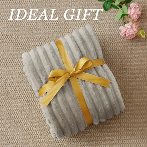Image of BEDELITE Ribbed Fleece Throw Blanket for Couch, Light Grey, 50 inchx70 inch | Ultra-Soft Plush Fleece, Warm Yet Lightweight, Ribbed Texture, Home Decor, Machine Washable, Giftable, All-Season Use