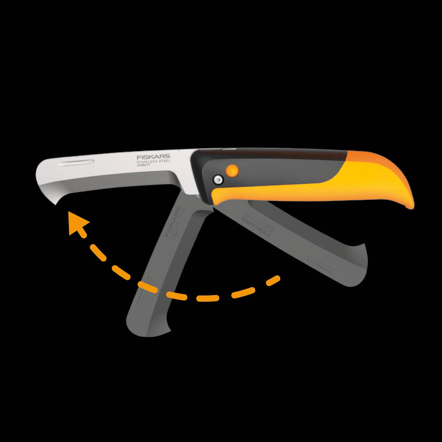 Fiskars Couteau de Récolte pliable pour Fruits et Légumes, Pour la récolte, Longueur totale : 17,8 cm, Acier Inoxydable/Plastique, Noir/Orange, X-series, K80, 1062819