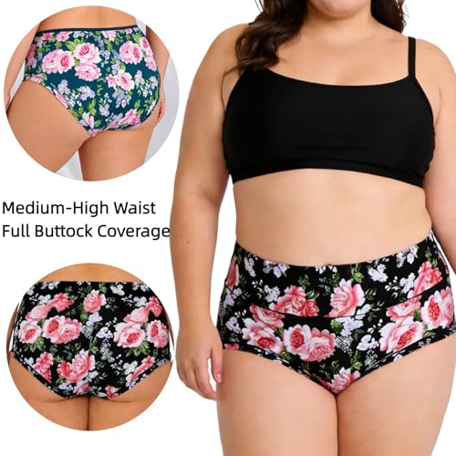 Image of Women's Underwear Plus Size XL-6XL Panties Briefs High Waist Rose Floral Print 6 Pack Undies