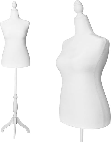 Miniatura 13 de Torso de Maniquí Femenino Forma de Vestido Cuerpo de Maniquí Maniquíes de Costura con Base de Trípode de Plástico y Soporte 58"-67" Altura Ajustable