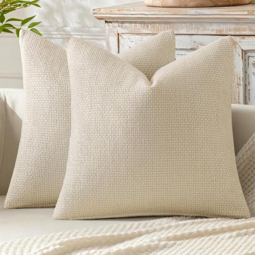 Image of MIULEE Decorative Neutral Cream Euro Sham Pillow Covers 24x24 Inch 2 Pack