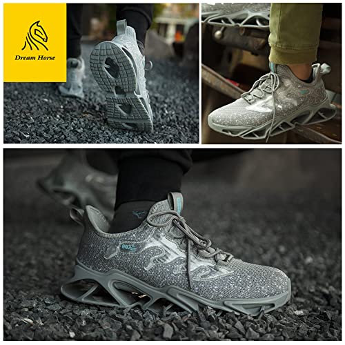 Men's Steel Toe Shoes Indestructible Work Shoes Lightweight Safety Shoes Non-Slip Steel Toe Sneakers Construction Shoes Grey #TOP5