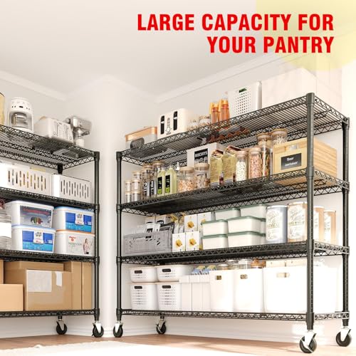 Garvee 4-Tiers Storage Shelves Heavy Duty Garage Shelving Units with Wheels 59" W x 71.8" H, 2640LBS Rolling Wire Shelving Rack, Adjustable Shelf for Garage Kitchen Warehouse Industrial Pantry image 9