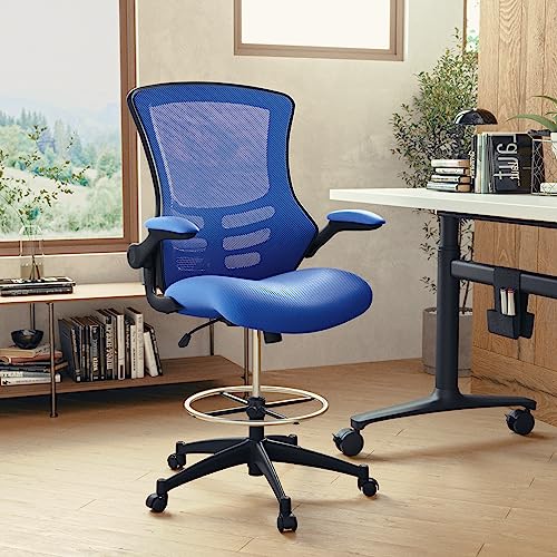 Image of Flash Furniture Kelista Mid-Back Swivel Office Chair with Adjustable Seat Height, Ergonomic Mesh Desk Chair with Flip-Up Armrests, Blue