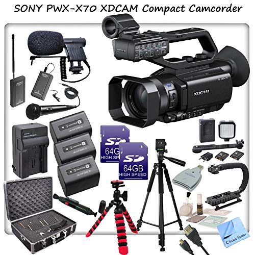 Sony Pxw-X70 Professional Xdcam Compact Camcorder W/ Cs Interview/Documentary Kit: Includes 3 Long Life Sony Np-Fv100 Replacement Batteries, Rapid Travel Charger With Car Adapter & Euro Plugs, Stabilizing Handle/Grip, Wireless Lapel & Handheld Mic System, Boom Microphone, Led Video Light With 2 Lithium Batteries & Bracket, Full Size Tripod With Carrying Case, Gripster Tripod, Hdmi Micro Cable, Shockproof Carrying Case, 2X 64Gb Sdxc Memory Cards, Sd Card Reader, Brush Blower, Cleaning Kit, Lens Pen & Cs Microfiber Cleaning Cloth #TOP27