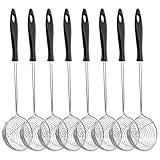 Piuluvor® 8 Stück Fondue Sieb Edelstahl Küchensieb Klein mit Griffen, Schaumlöffel 26,5 × 6,5 cm Hot Pot Sieblöffel, Schwarz Fonduesieb für Haus und Restaurant
