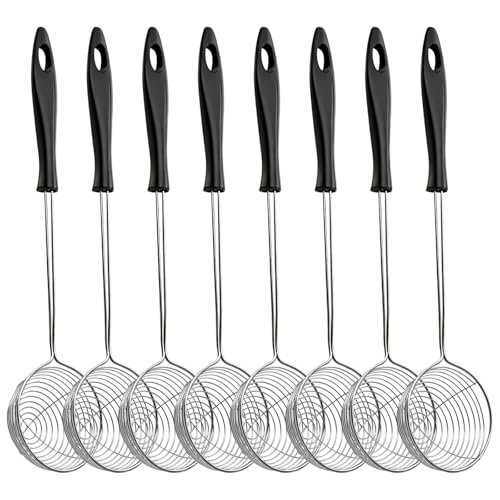 Piuluvor® 8 Stück Fondue Sieb Edelstahl Küchensieb Klein mit Griffen, Schaumlöffel 26,5 × 6,5 cm Hot Pot Sieblöffel, Schwarz Fonduesieb für Haus und Restaurant