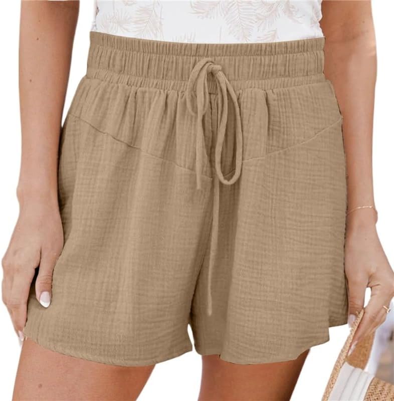 Womens Elastic Waist Drawstring Shorts Loose Ruffle Waist High Waisted Wide Leg Pants Casual Beach Flowy Shorts