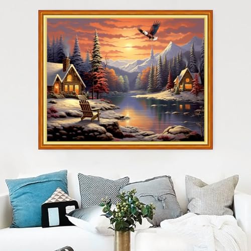 Image of Magxvouy Cross Stitch Kits Stamped Full Range of Embroidery Kits,Cross Stitch Patterns Needlework Kits for Beginners 11CT Printed Kits&Winter Sunrise 16x20 inch