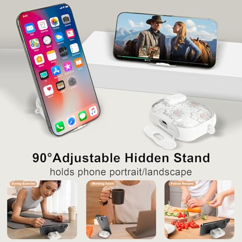 Image of Compatible Airpods Pro 3 Case (2025) with Phone Stand & Cleaner Kit,Cute Flower Print Soft Silicone Lock Clip Apple AirPods Pro 3rd Generation Case, Airpod Pro 3 Cover with Keychain for Women /Girls