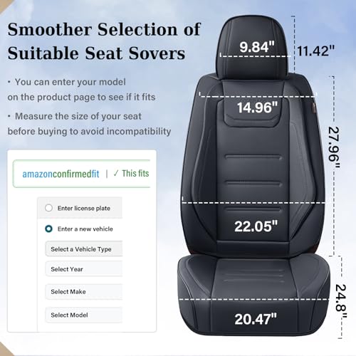 Image of Coverado Car Seat Covers, Front Covers for Cars, Car Seat Cover Front Seats, Car Seat Protector Waterproof, Leather Car Seat Cushion, Universal Interior Covers Seat Protectors for Most Cars Black