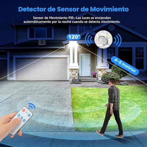 Miniatura 4 de Realky Luz Solar Con Sensor De Movimiento, Foco Exterior Con Control Remoto, 2000mah 3 Modos Ip65 Impermeable, Luces Led Para Jardín, Lámpara Con Cable De 5m, 1 Pieza