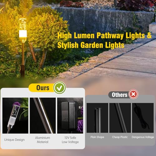 GreenClick LED Pathway Lights, 4.8W 12V AC/DC Low Voltage Path Lights, 570 Lumen 6 Pack Extendable Outdoor Landscape Lighting IP65 Waterproof Garden Lights for Yard Walkway Driveway, 2700K