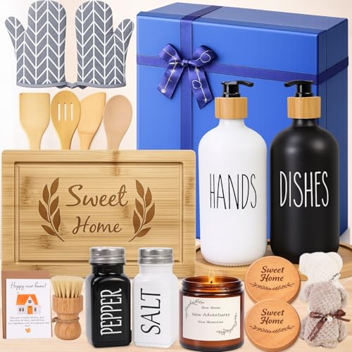 Housewarming Gifts New Home Basket，21-Piece Including Cutting Board, Handwashing Set, and Aromatherapy – Ideal for Housewarming Gift for Couples, New Home Families, and Closing Gifts for Home Buyers