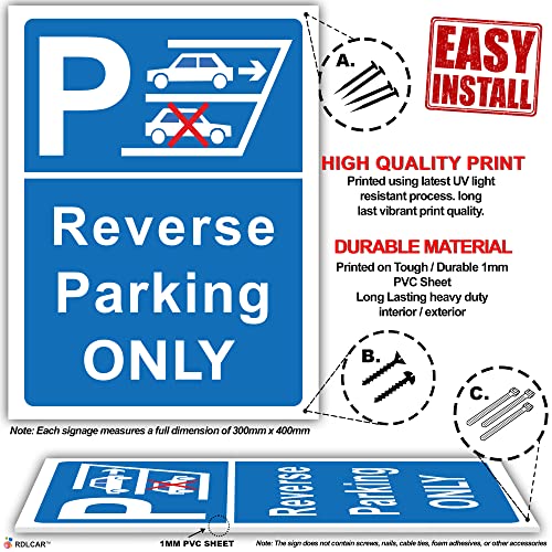 RDLCAR Reverse Parking Only Signs 1mm Thick PVC Pack of 2 High Visibility Durable Portrait 300mm x 400mm Outdoor Parking Signage - Image 4