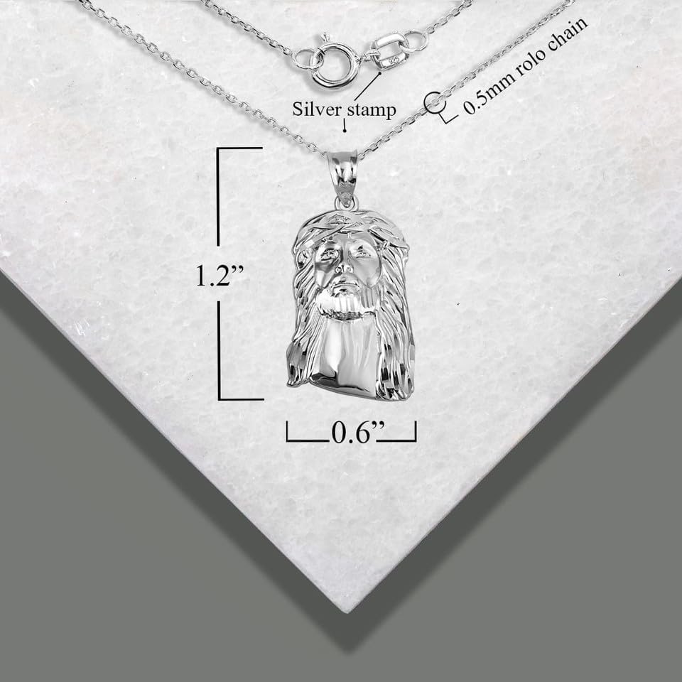 Claddagh Gold Jesus Christ Head Diamond Cut Pendant Necklace Fine Real Solid 925 Sterling Silver - Image 4