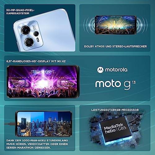2. Bild von Motorola Moto g13 Smartphone (6,52'-HD+-Display, 50-MP-Kamera, 4/128 GB, 5000 mAh, Android 13), Lavender Blue, inkl. Schutzcover [Exklusiv bei Amazon] 4GB/128GB