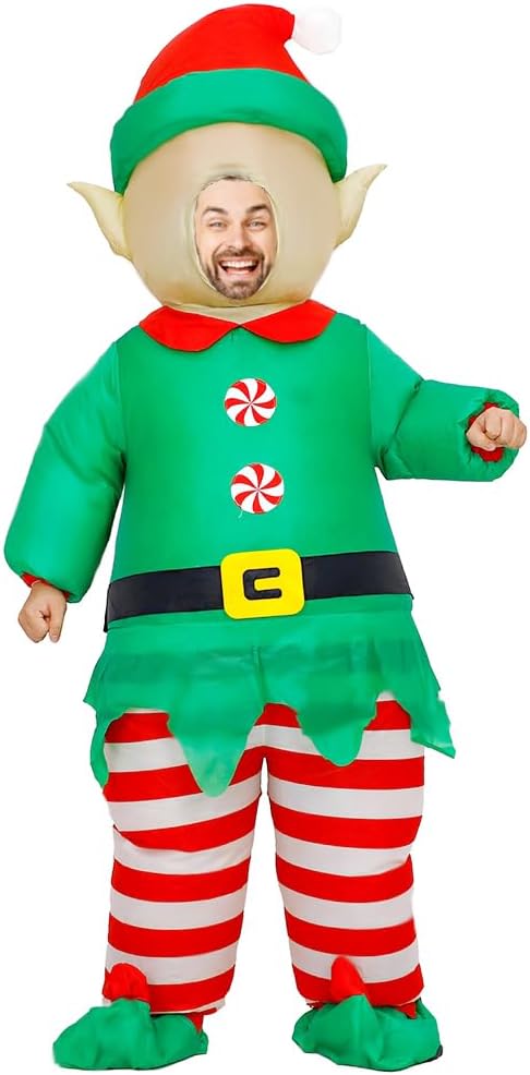 MXoSUM Inflatable Elf Costume for Adult Blow up Leprechauns Costume Green St. Patrick's Day Cosplay Costume Outfit