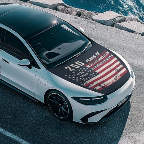 Image of America 250th Birthday Flag Car Hood Cover Elastic Fabric Car Hood Protector Removable Car Hood Accessories Suitable Most Automotive Sedans Pickup Trucks