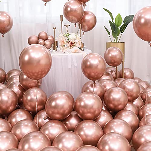 Image of 10 Inch Metallic Rose Gold Balloons, 100 Pcs Latex Helium Metallic Balloons for Kid's Birthday Party Baby Shower Wedding Graduation Graduation Party Decorations