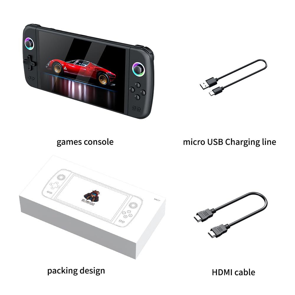 Nuova console di gioco portatile M27, 64 GB di memoria interna con 20.000 giochi, sistema Linux, schermo IPS da 7 pollici, console portatile mini arcade tascabile, uscita HD (verde, 64 g)