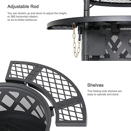 Bali Outdoors Fire Pits Outdoor Wood Burning, Wood Fire Pit With Cooking Grate Outdoor Fireplace With Cooking Grill Firepit Grill, 20 Inch Fire Bowl, Black #TOP4