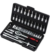 HSEAMALL 46 STKS Socket Set, 1/4 "Drive Ratel Dopsleutel Driver Bits Metrische Set Flexibele Extens...